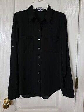 Express Portofino Original Fit Classic Black Button-Up Long Sleeve Blouse Sz XS